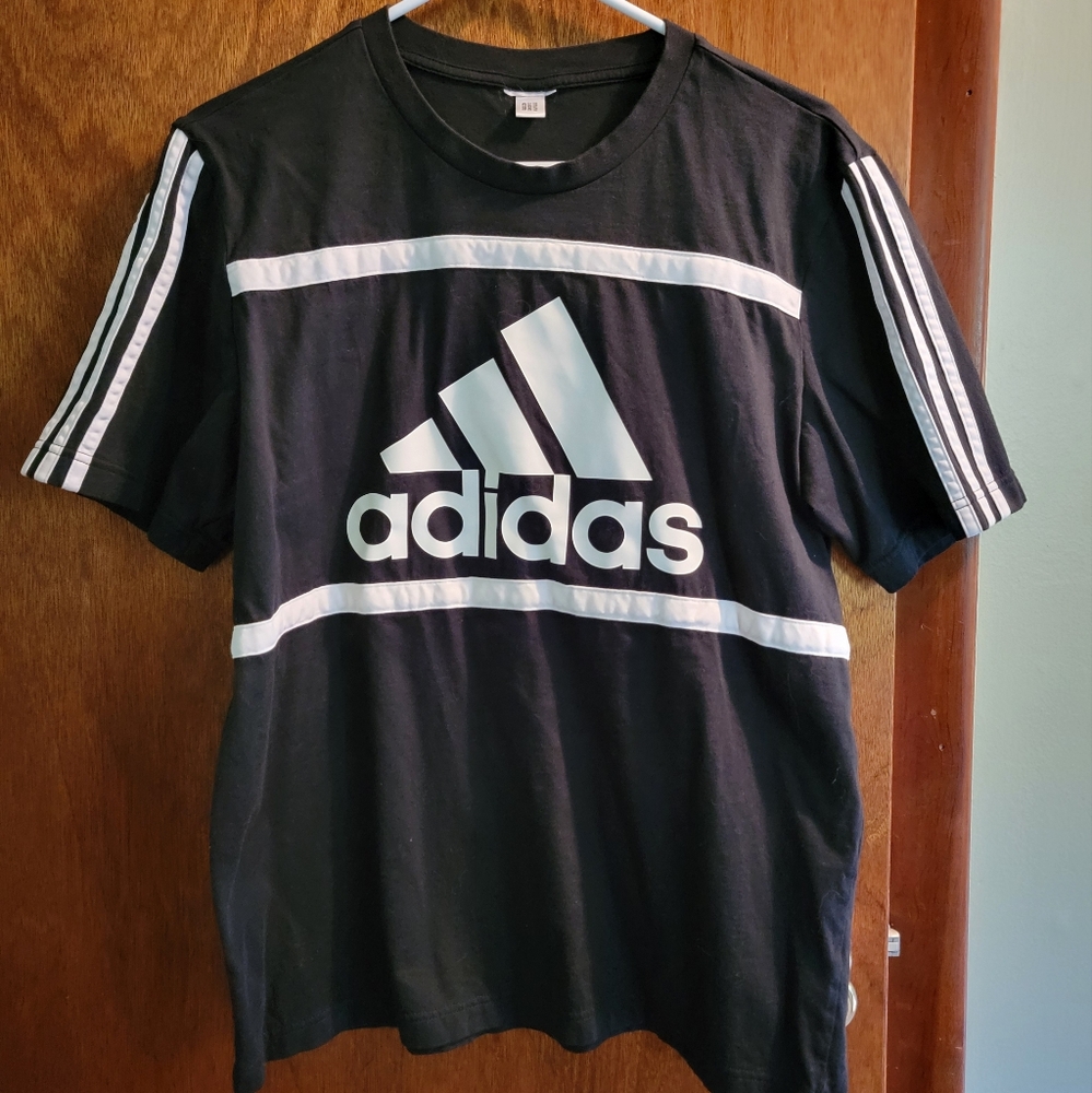 Adidas 3 Stripes T Shirt In Black with White logo